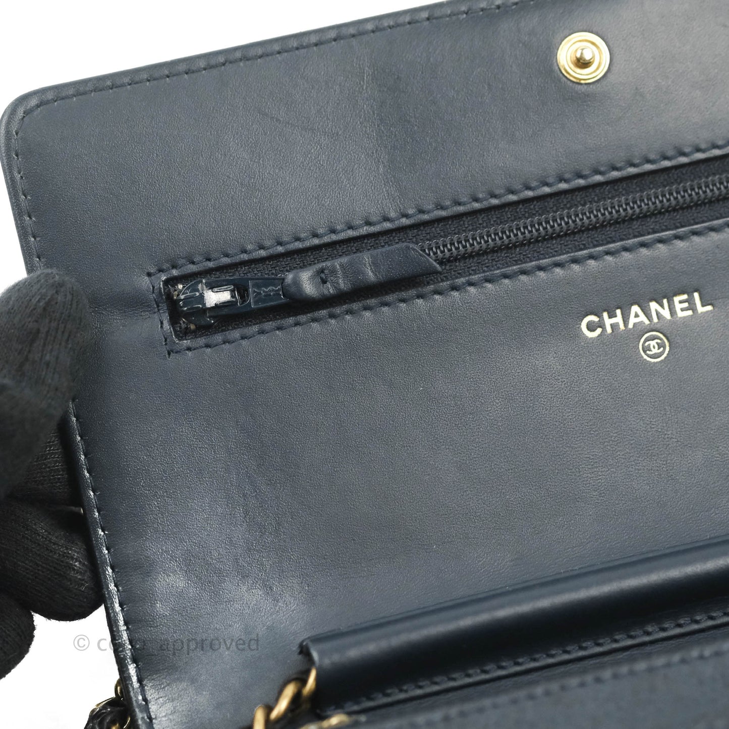 Chanel Boy Wallet on Chain WOC Ver Dark Navy Caviar Aged Gold Hardware