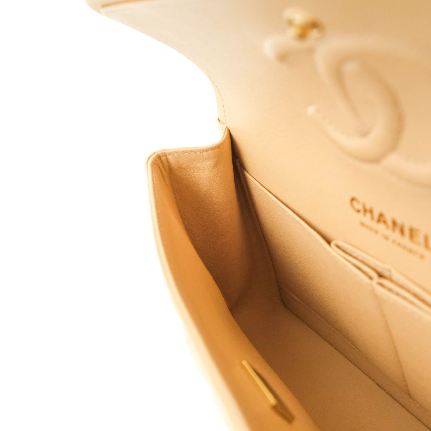 Chanel Classic Small S/M Quilted Flap Beige Lambskin Gold Hardware