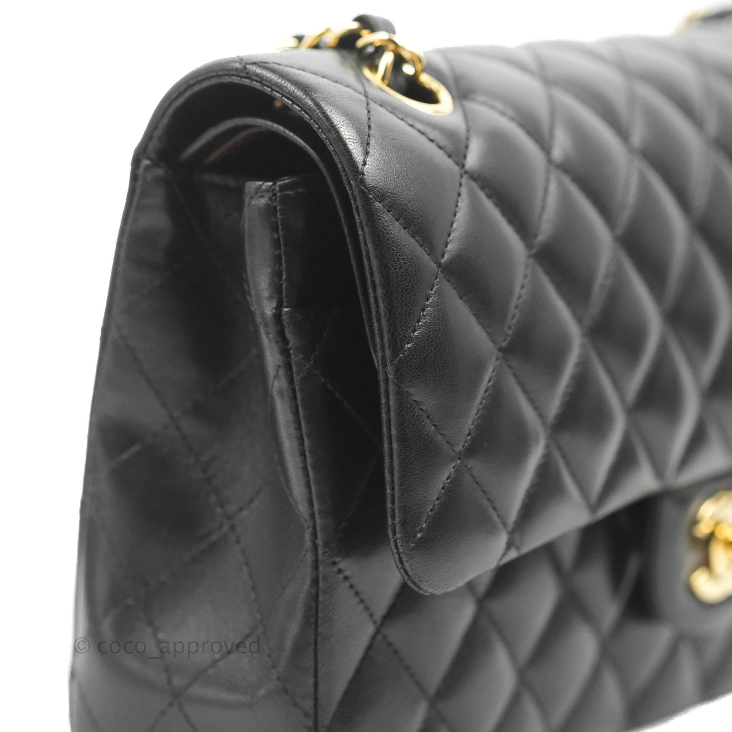 Chanel Classic M/L Medium Flap Quilted Black Lambskin Gold Hardware