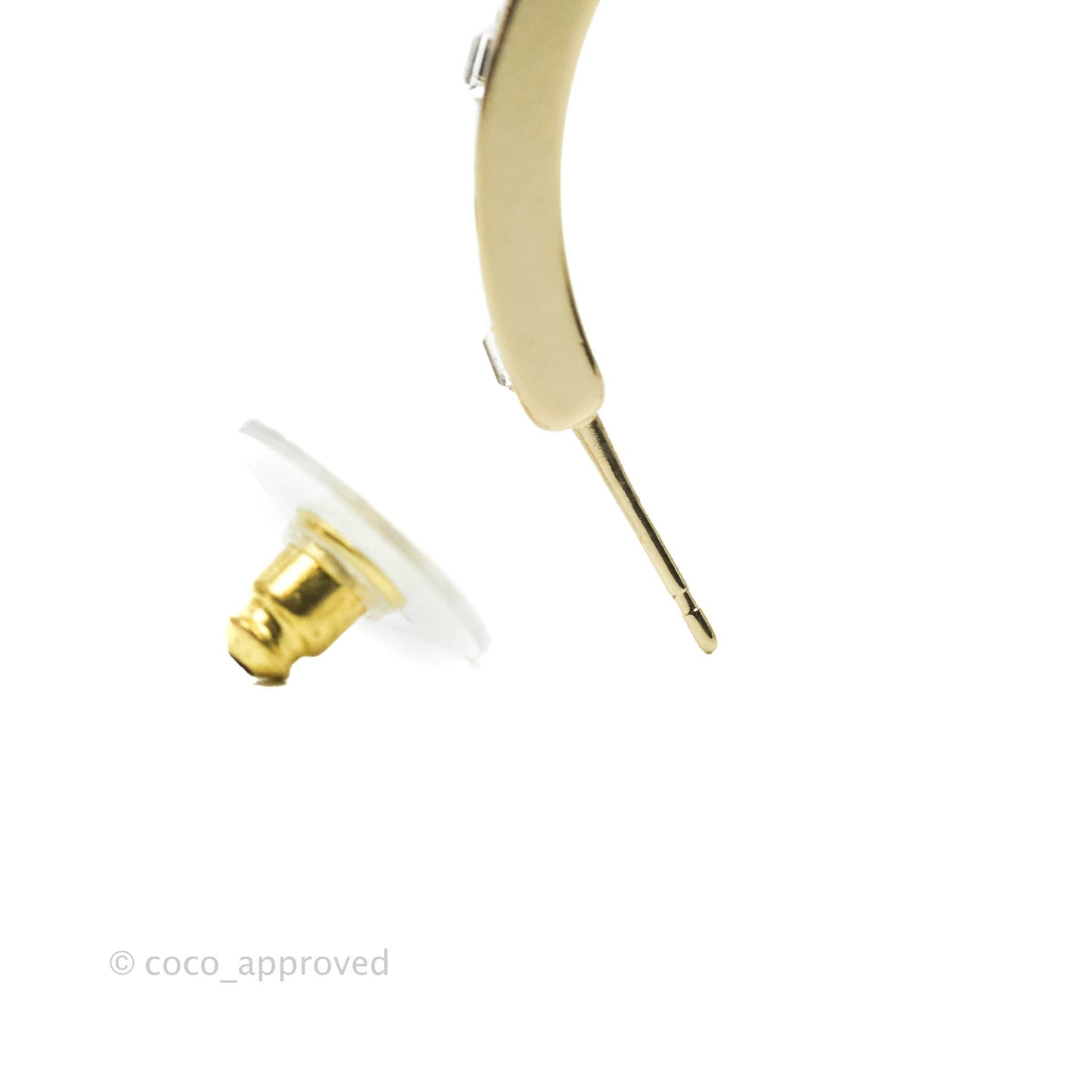 Chanel Crystal CC Engraving Hoop Earrings Gold 21B