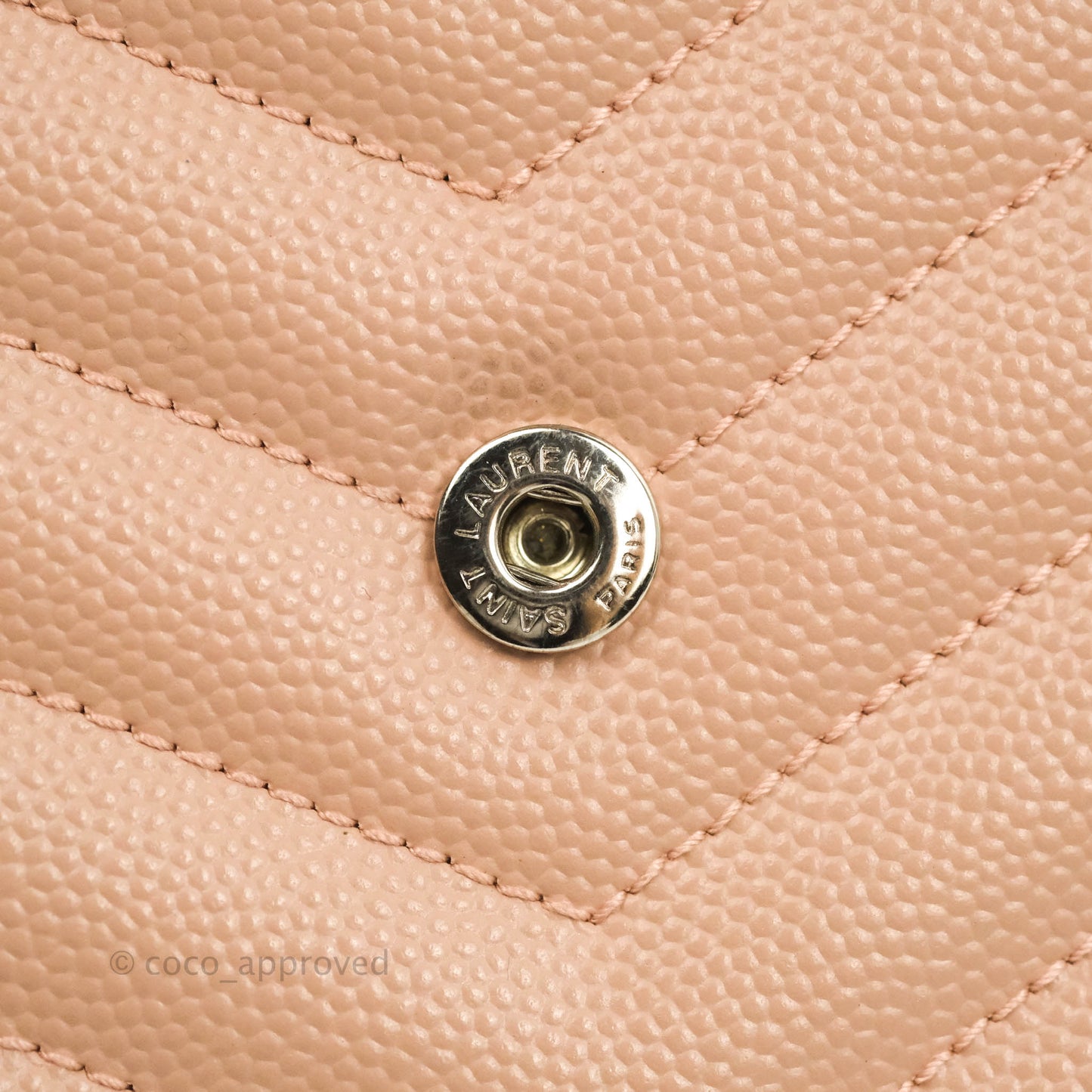 Saint Laurent Wallet on Chain Beige Pink Grained Leather Silver Hardware