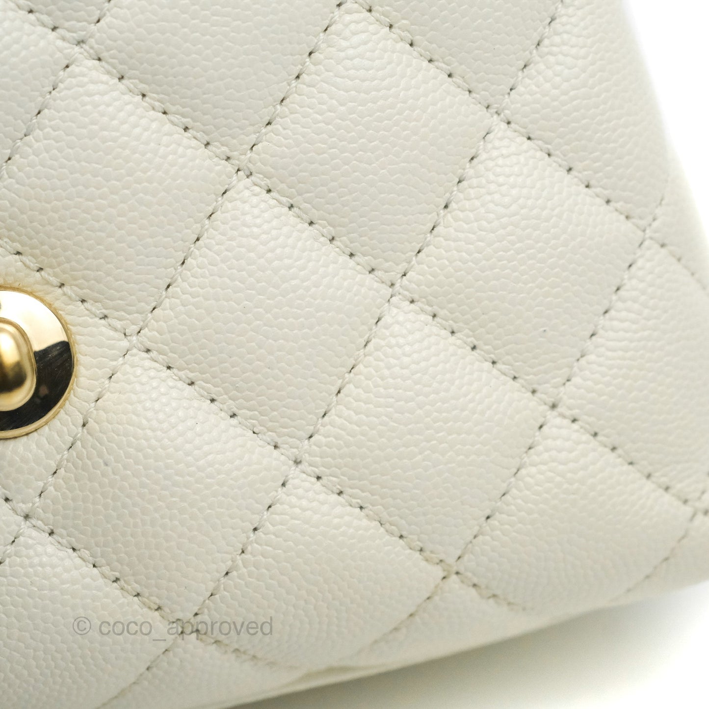 Chanel Mini Coco Handle Quilted Ivory Caviar Gold Hardware
