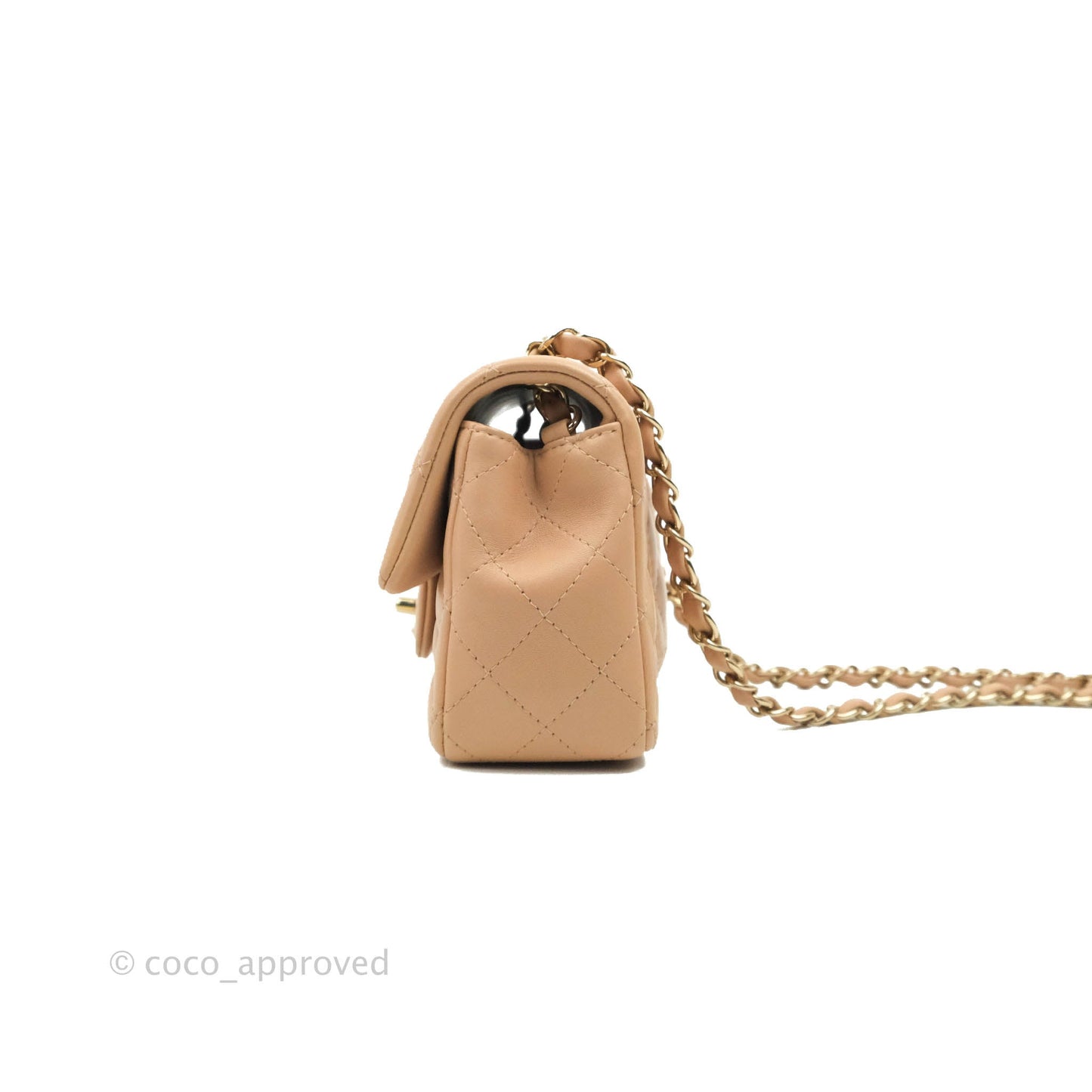 Chanel Quilted Mini Rectangular Flap Beige Lambskin Gold Hardware