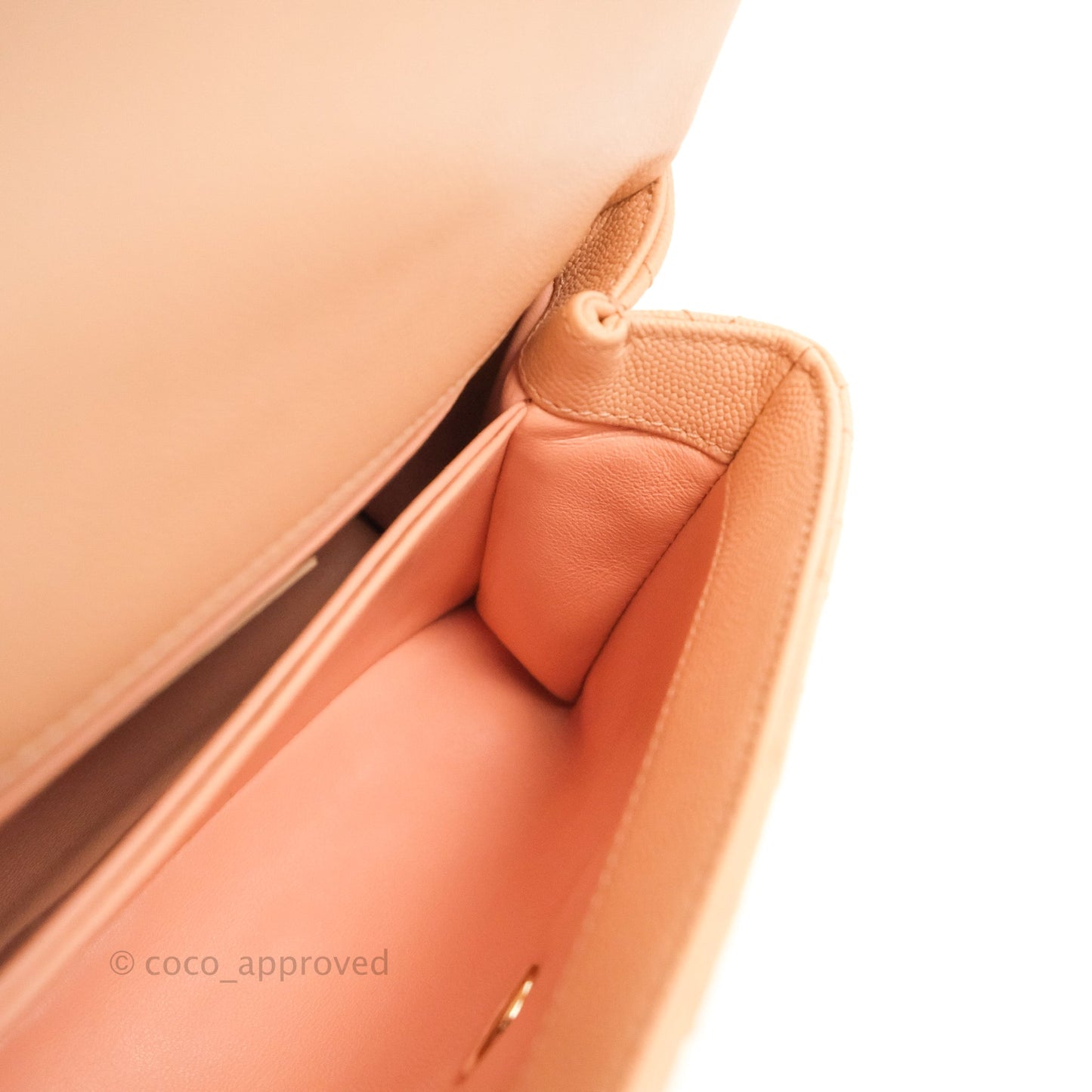 Chanel Small Coco Handle Quilted Peach Clair Caviar Gold Hardware