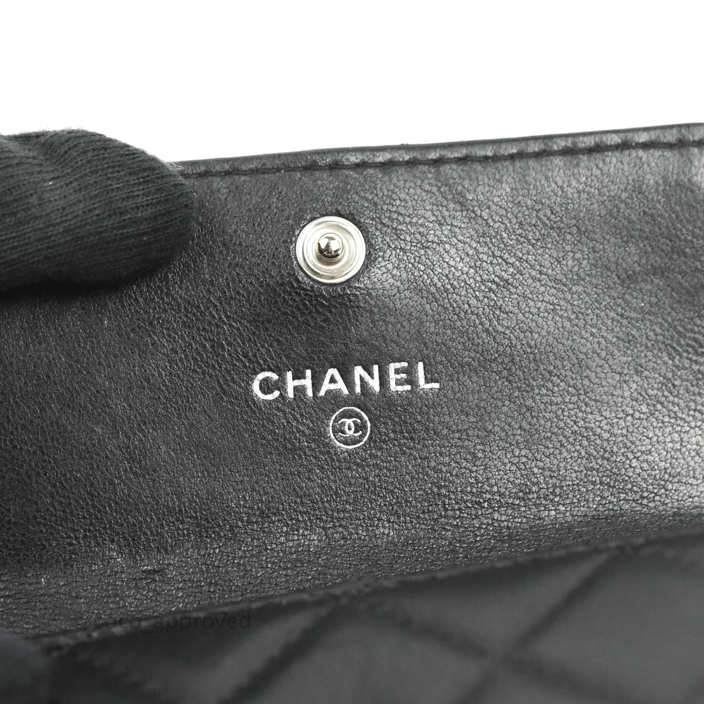 Chanel Quilted Small Flap Card Holder Black Lambskin Silver Hardware