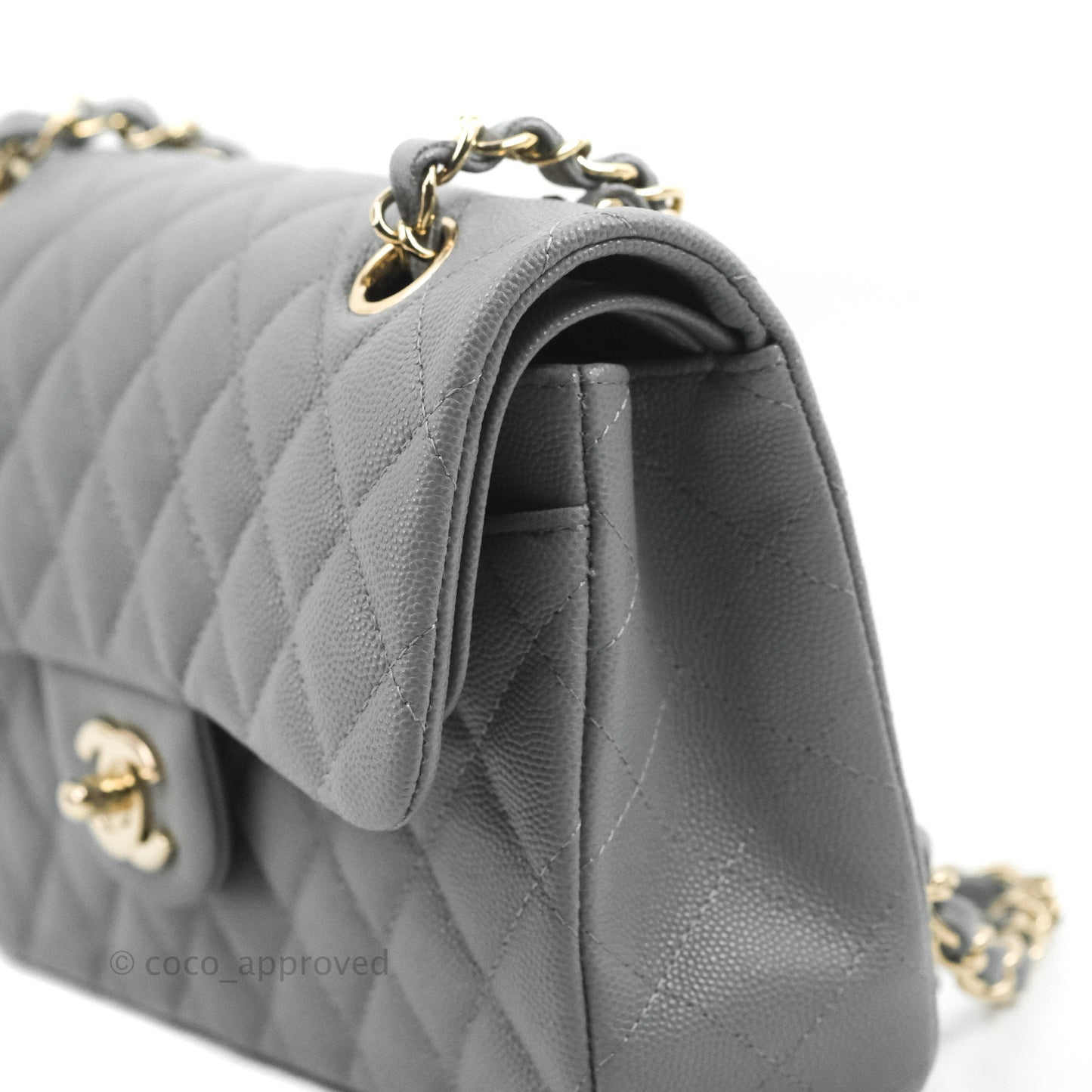 Chanel Small Classic Quilted Flap Grey Caviar Gold Hardware 20C
