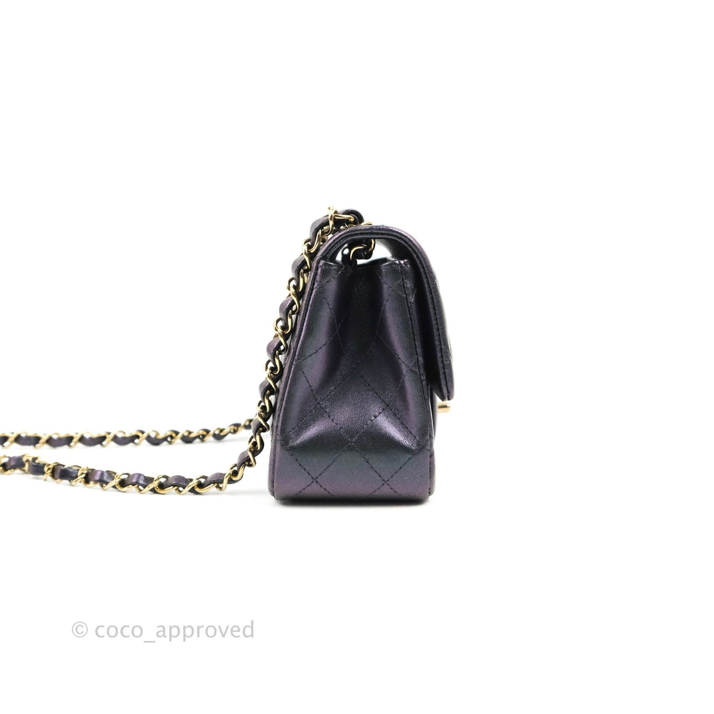 Chanel Mini Square Quilted Iridescent Purple Lambskin Gold Hardware