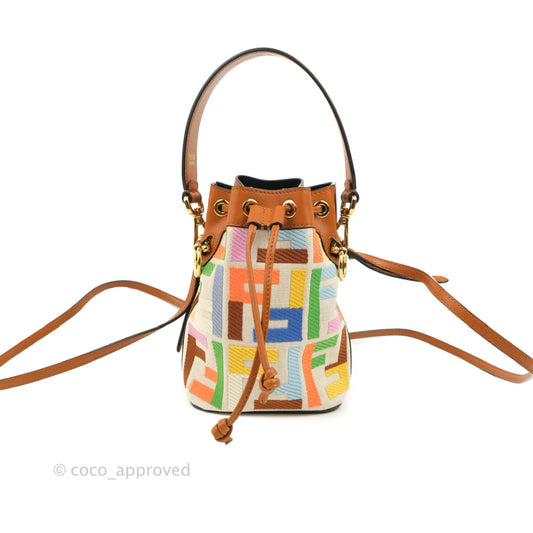 Fendi Mini Mon Tresor Bucket Bag In FF Motif Canvas Multicolor Gold Hardware