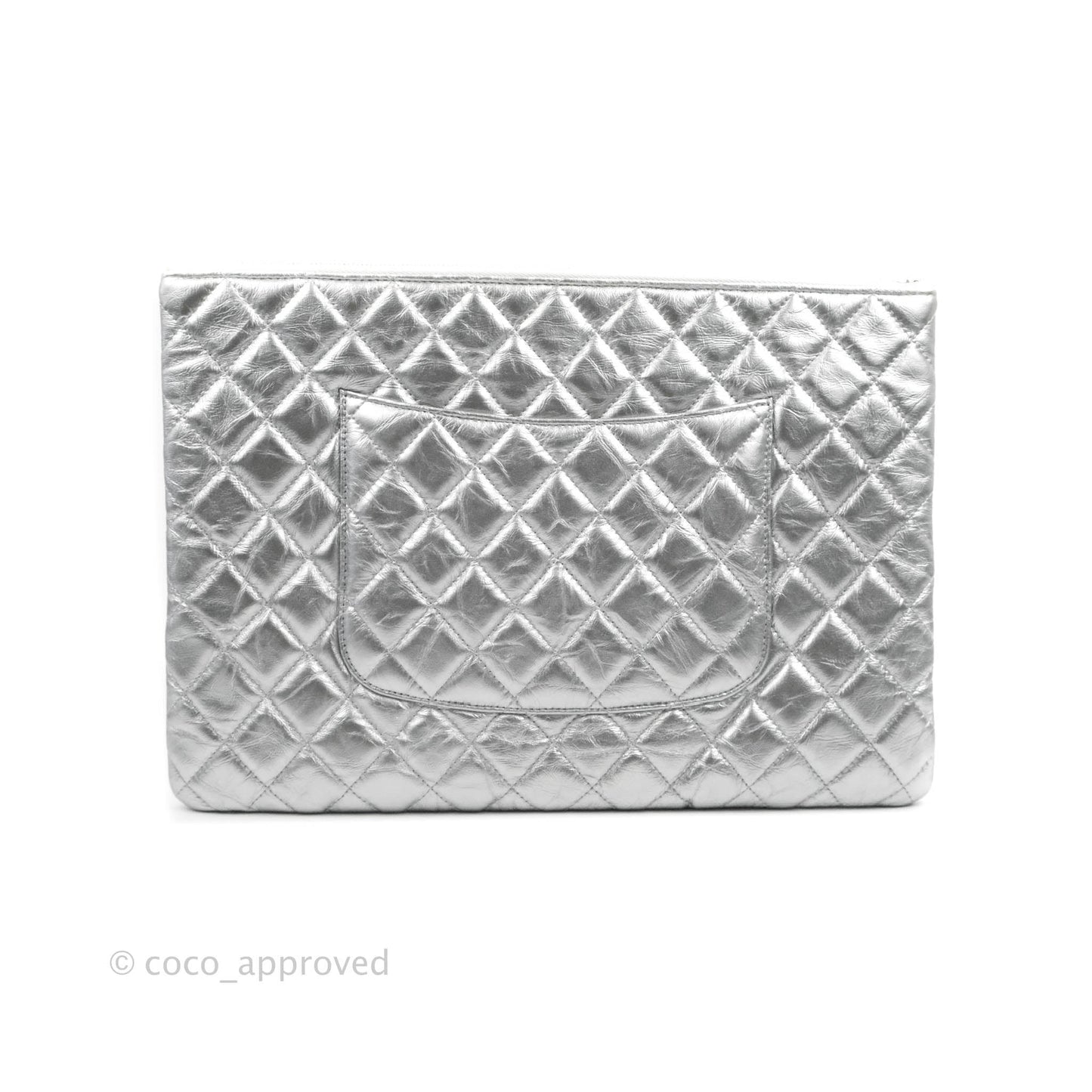 Chanel Caviar Quilted Large Cosmetic Case Metallic Silver  With Charms