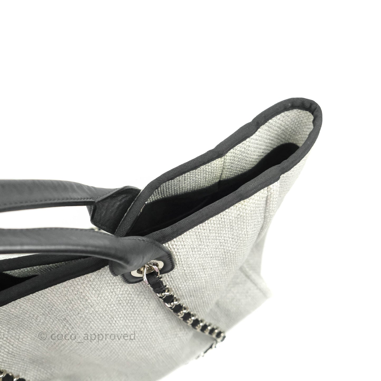 Chanel Large Deauville Light Grey Canvas Silver Hardware
