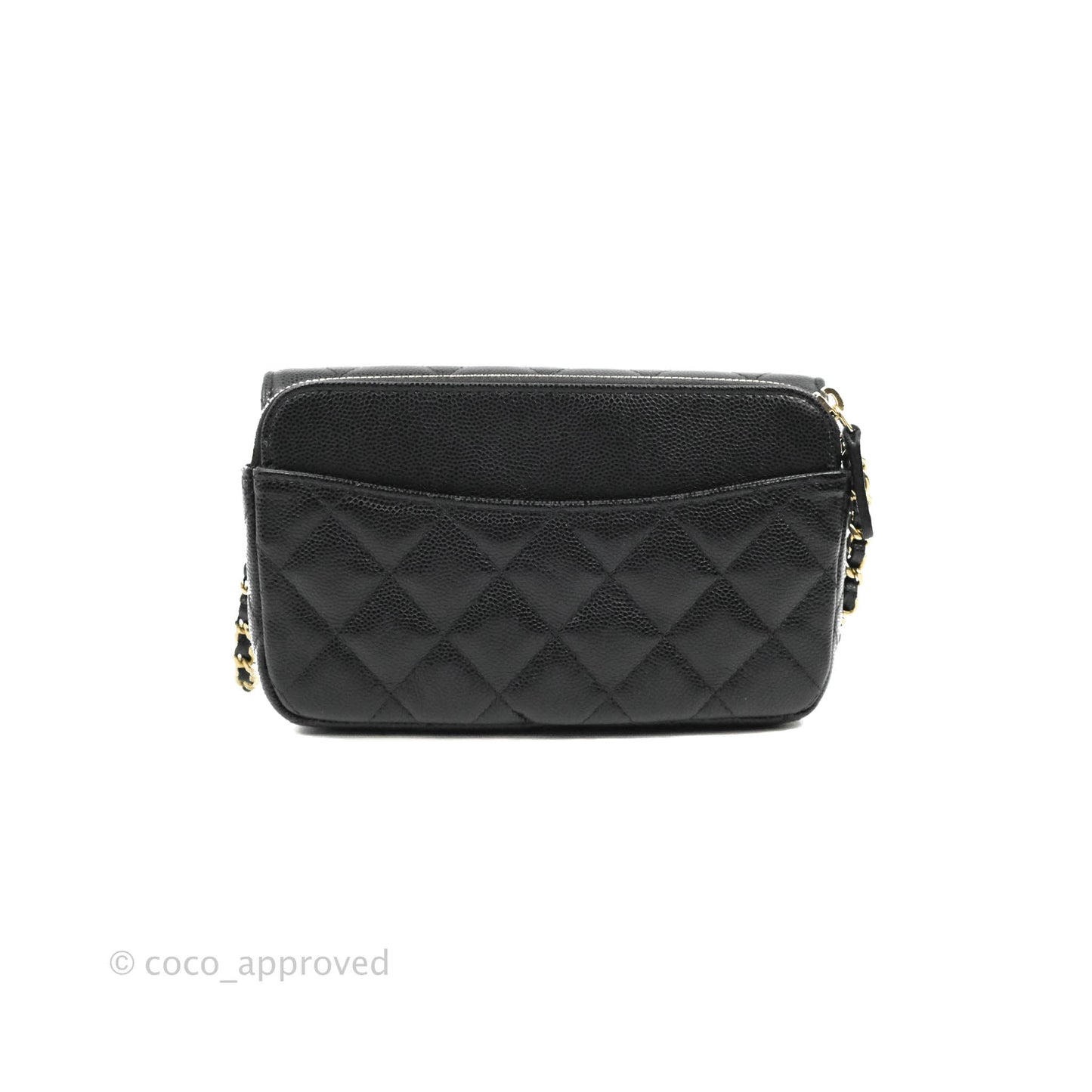 Chanel Classic Flap Phone Holder With Chain Black Caviar Gold Hardware 22A