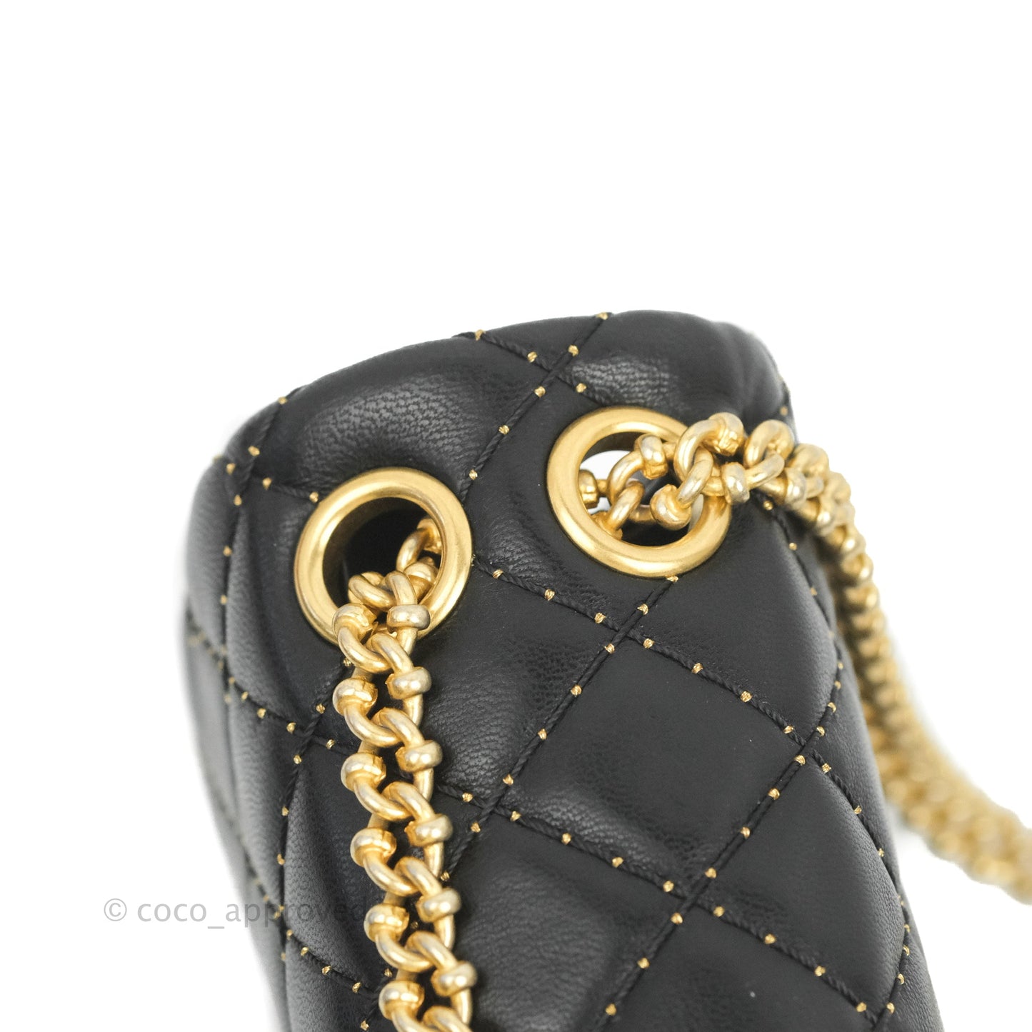 Chanel Quilted Stitched Flap Bag Lambskin Black Aged Gold Hardware 15A