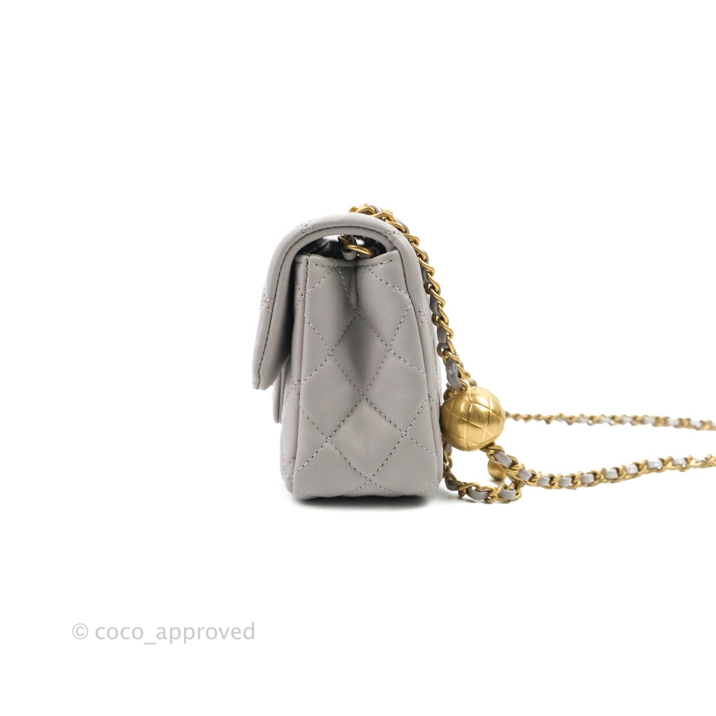 Chanel Mini Rectangular Pearl Crush Quilted Light Grey Lambskin Aged Gold Hardware 22B