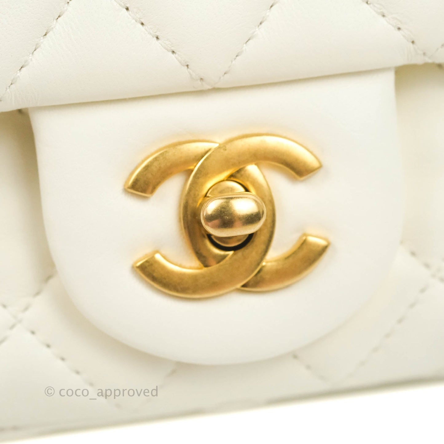Chanel Mini Rectangular Pearl Crush Quilted White Lambskin Aged Gold Hardware