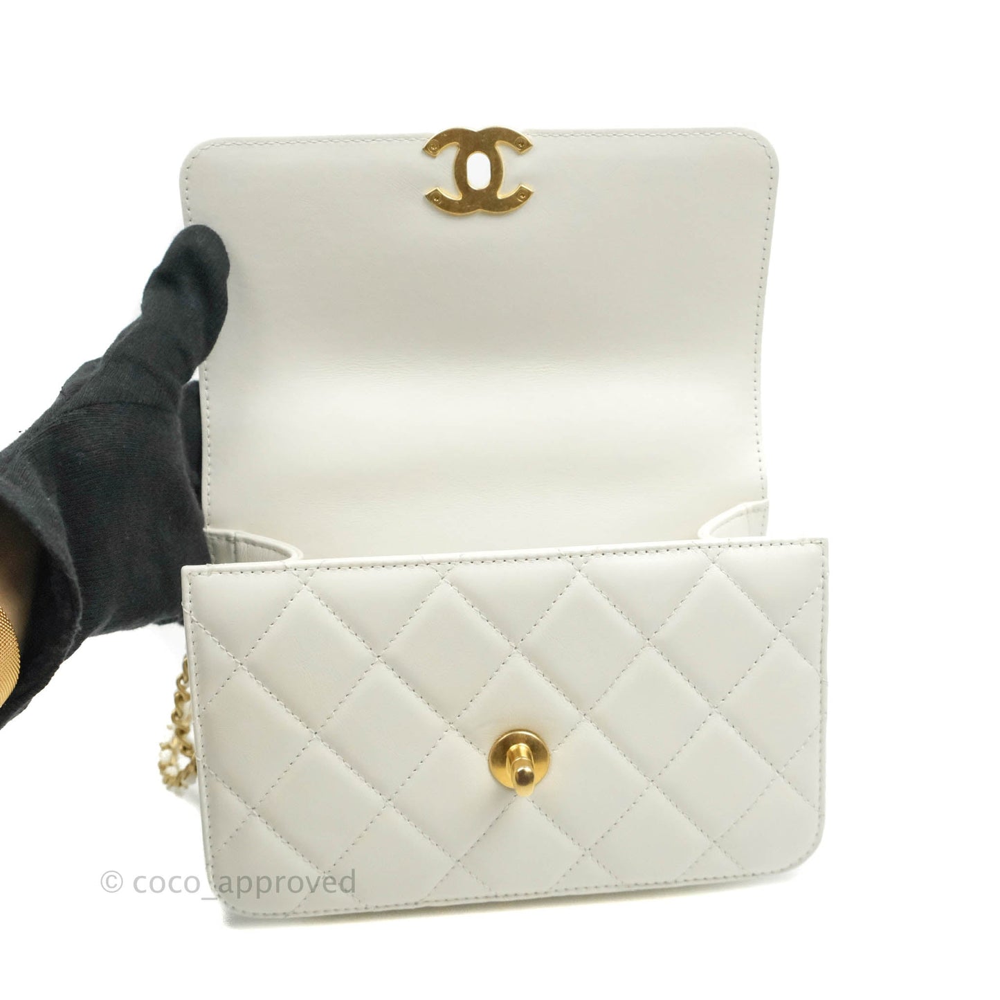Chanel Quilted Mini Perfect Fit Adjustable White Calfskin Gold Hardware