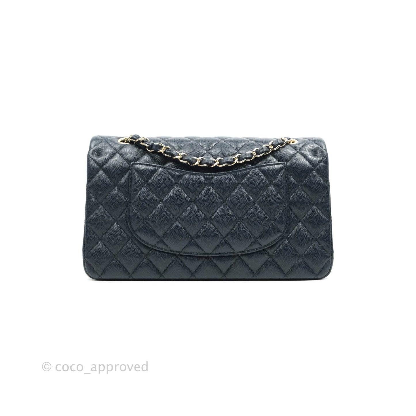 Chanel Classic M/L Medium Flap Quilted Navy Caviar Gold Hardware