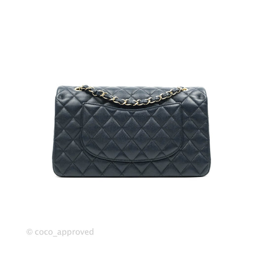 Chanel Classic M/L Medium Flap Quilted Navy Caviar Gold Hardware