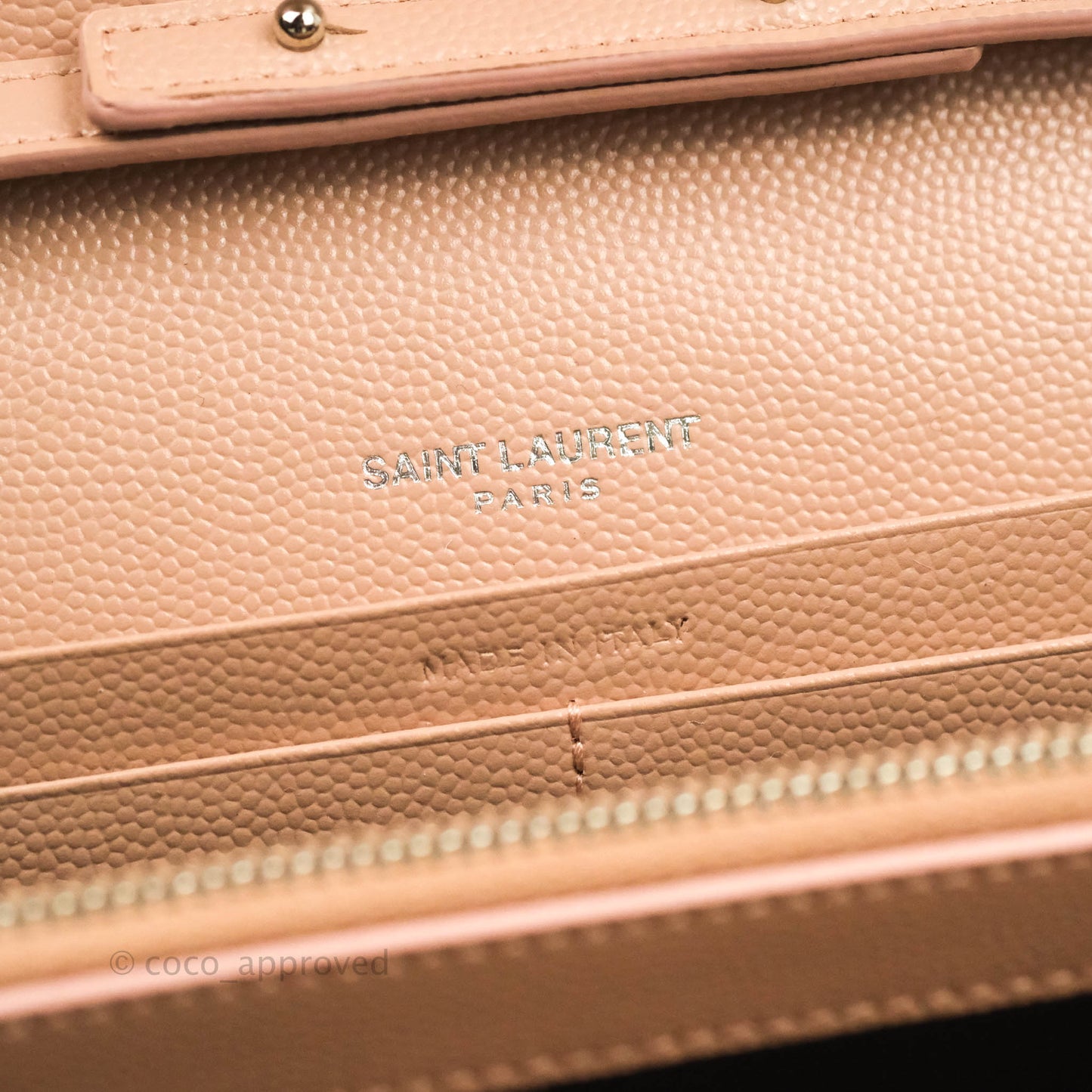 Saint Laurent Wallet on Chain Beige Pink Grained Leather Silver Hardware