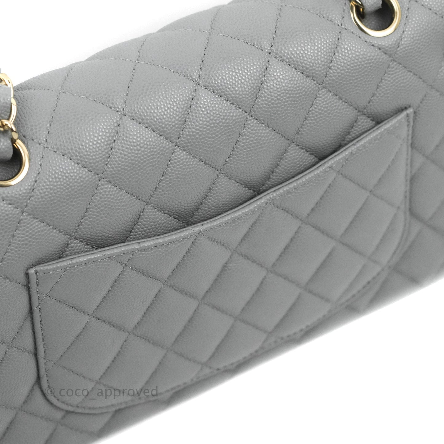 Chanel Small Classic Quilted Flap Grey Caviar Gold Hardware 20C