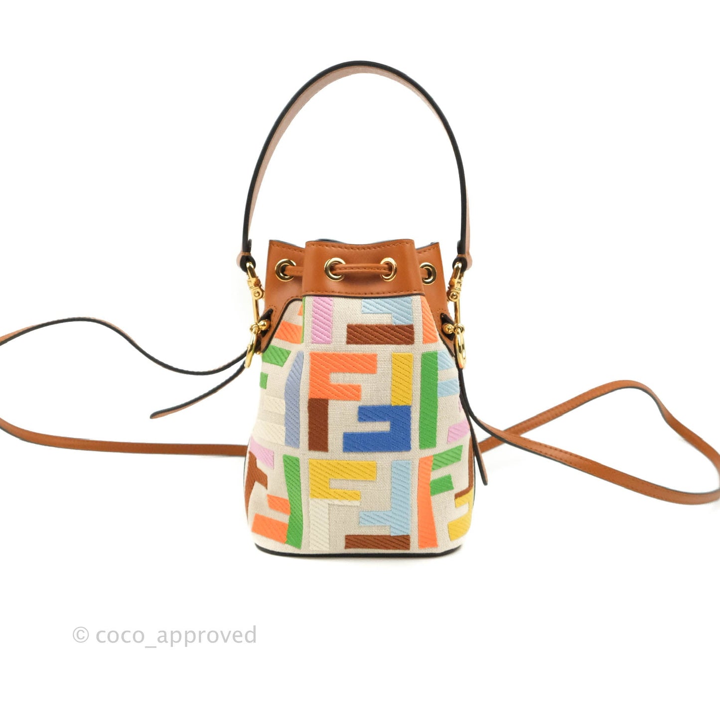 Fendi Mini Mon Tresor Bucket Bag In FF Motif Canvas Multicolor Gold Hardware