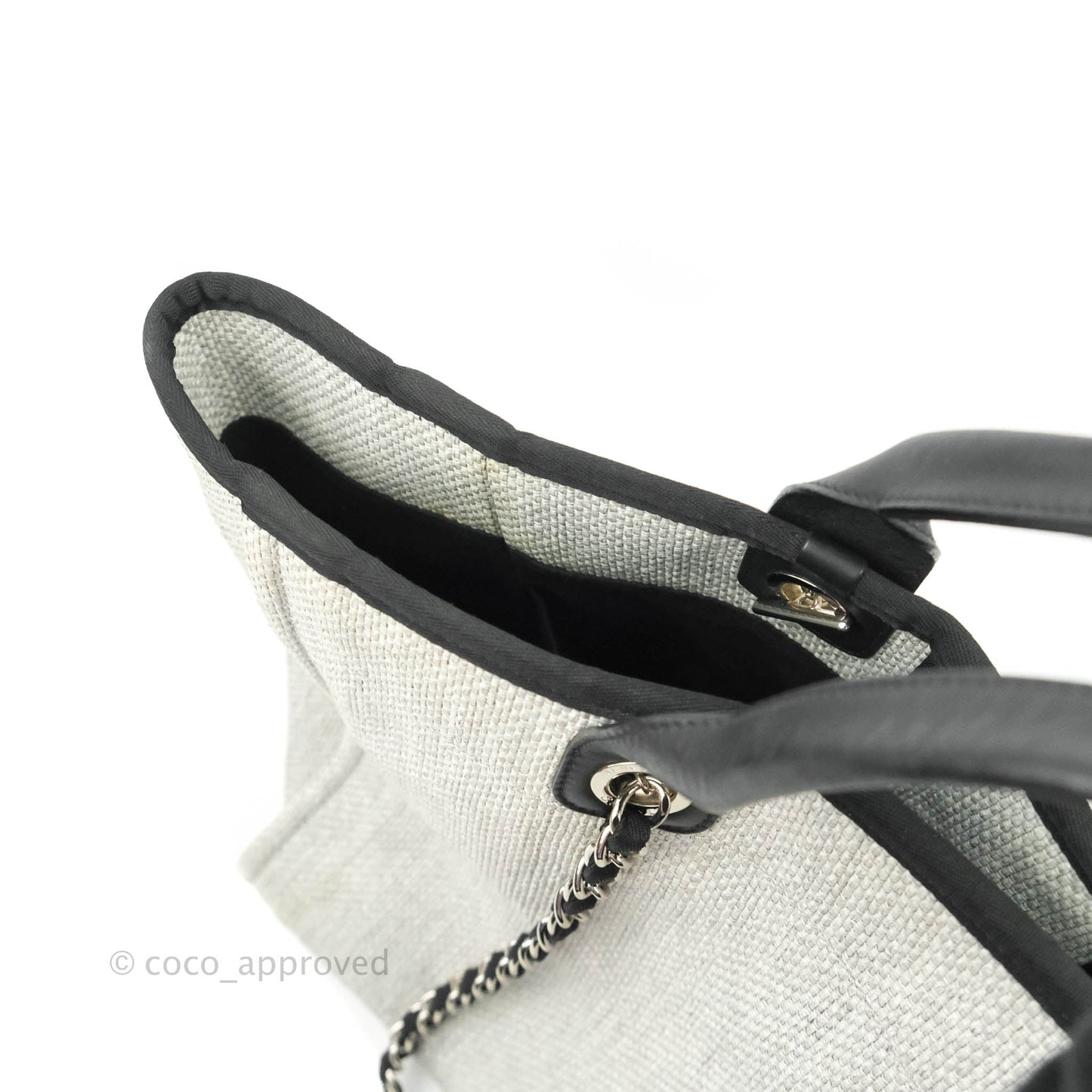 Chanel Large Deauville Light Grey Canvas Silver Hardware