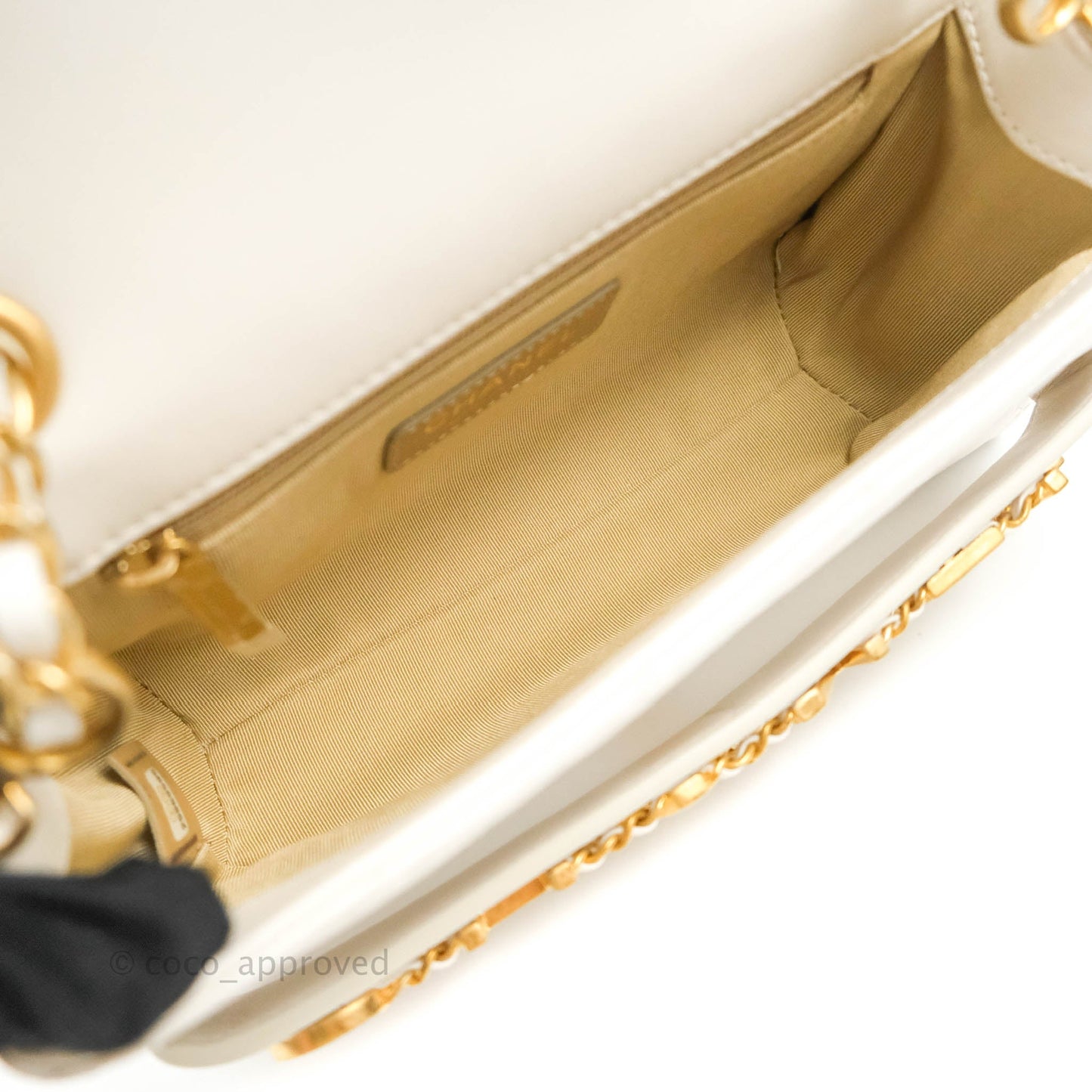 Chanel Small Logo Enchained Flap Bag White Calfskin Aged Gold Hardware 20S