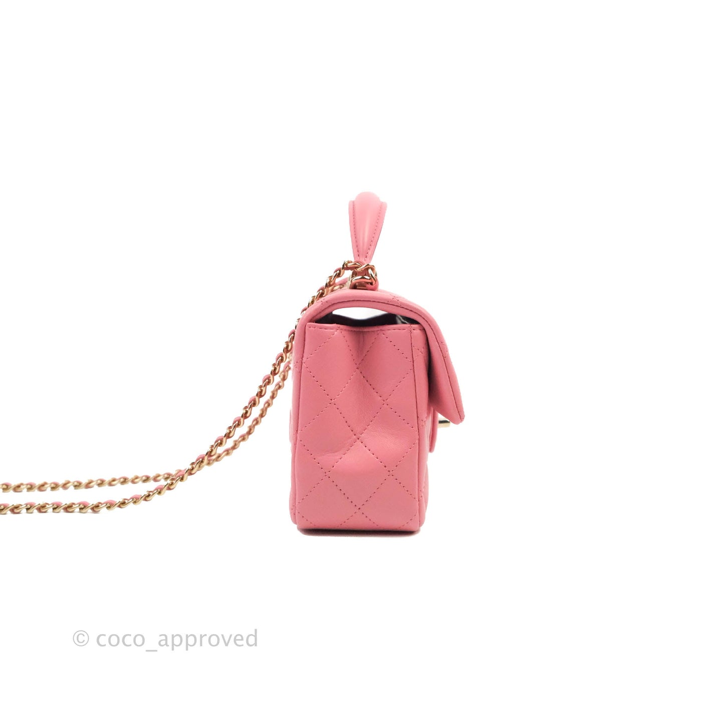 Chanel Top Handle Mini Rectangular Flap Bag Pink Lambskin Gold Hardware