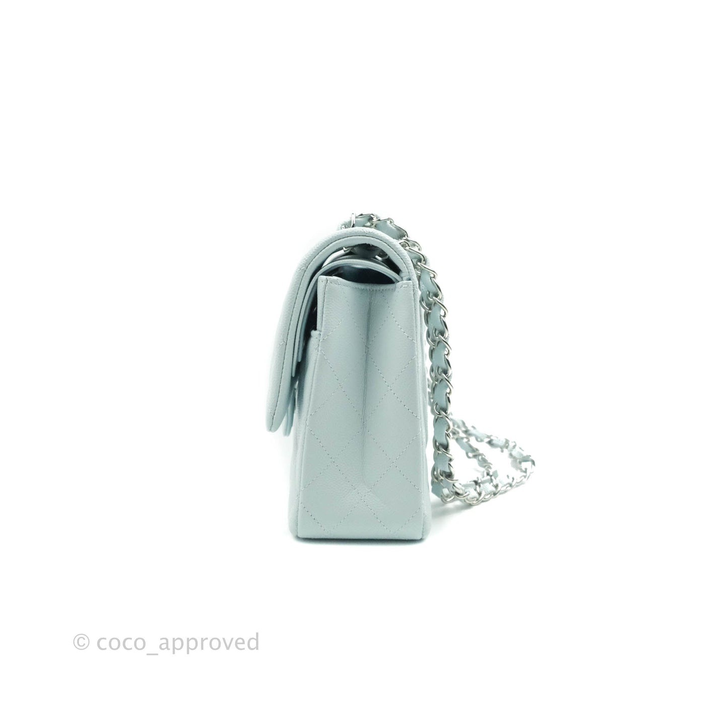 Chanel Classic M/L Medium Double Flap Blue Caviar Silver Hardware 21K