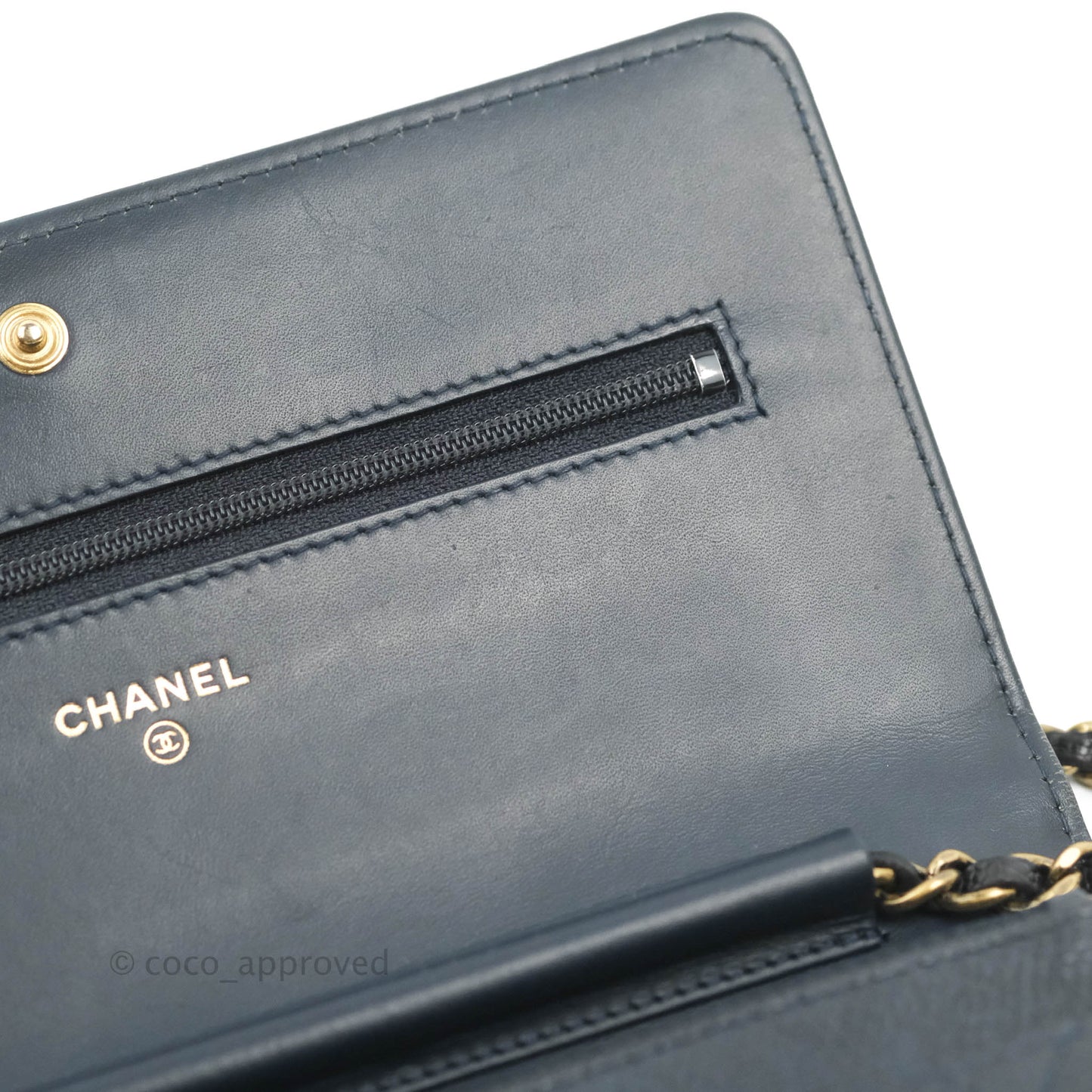 Chanel Boy Wallet on Chain WOC Ver Dark Navy Caviar Aged Gold Hardware
