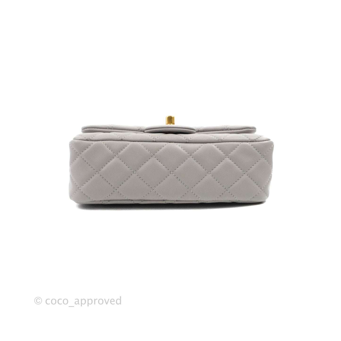 Chanel Mini Rectangular Pearl Crush Quilted Light Grey Lambskin Aged Gold Hardware 22B