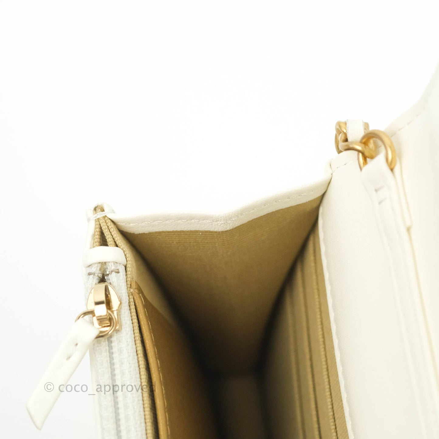 Chanel Quilted Pearl Crush Wallet on Chain WOC White Lambskin Aged Gold Hardware