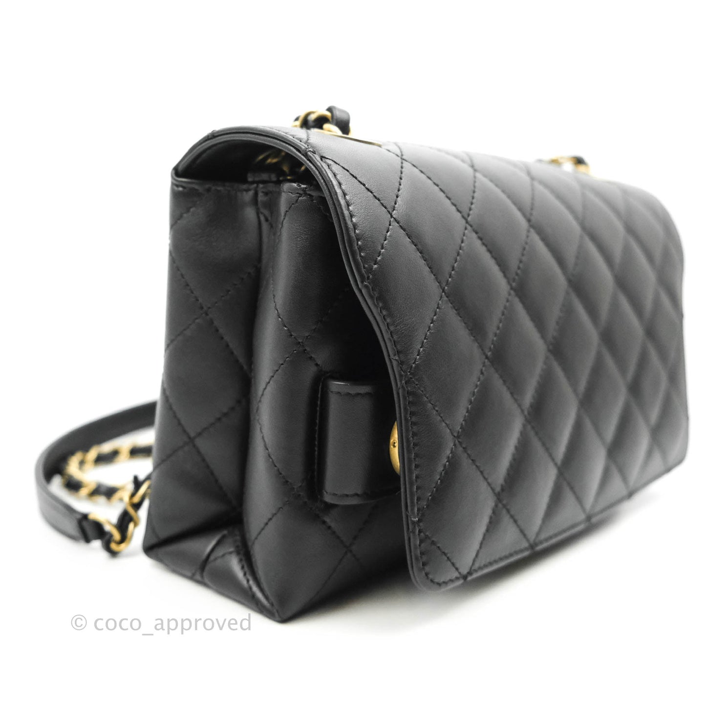Chanel Logo Enchained Flap Bag Black Calfskin Gold Hardware