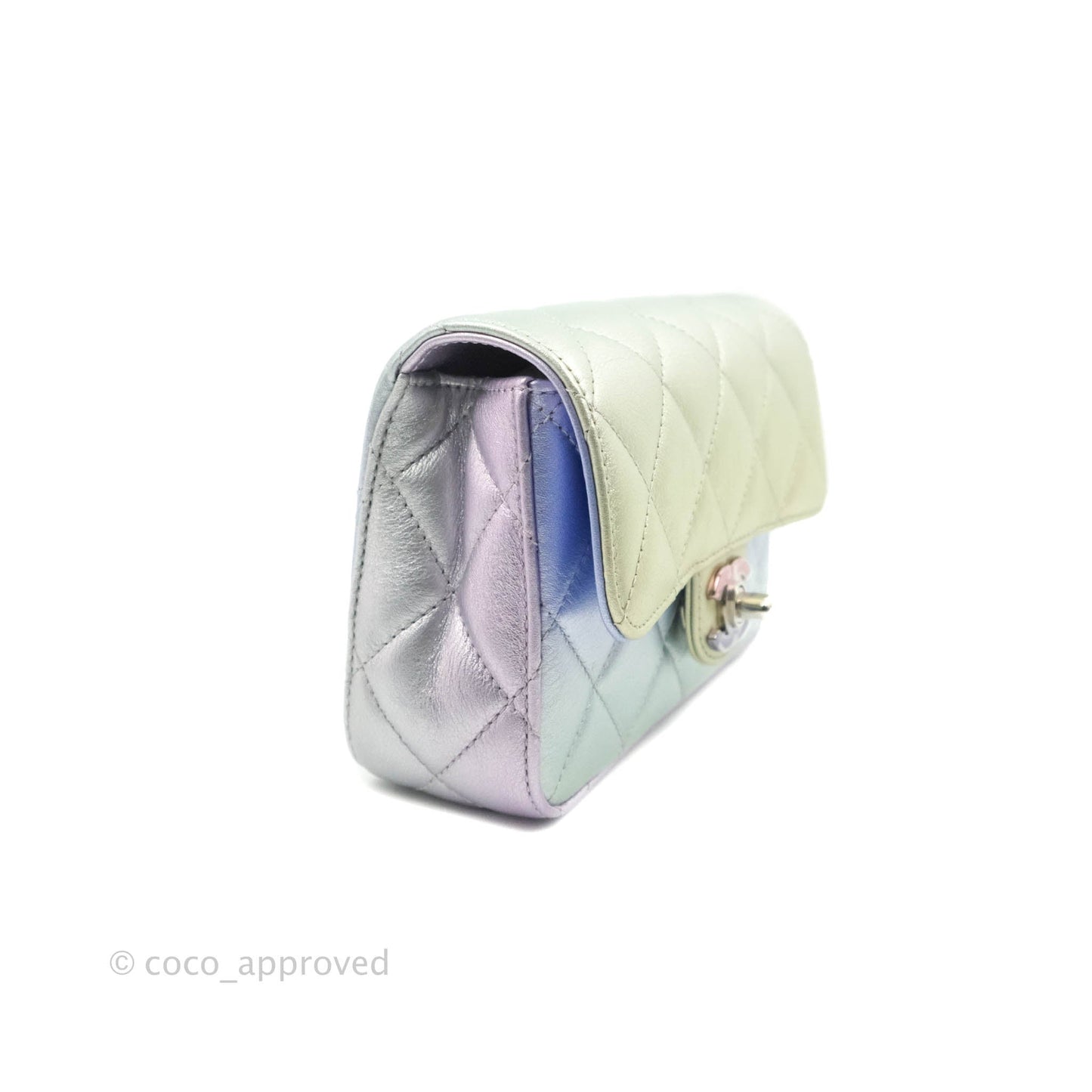 Chanel Wristlet Clutch Iridescent Rainbow Calfskin Leather 21K