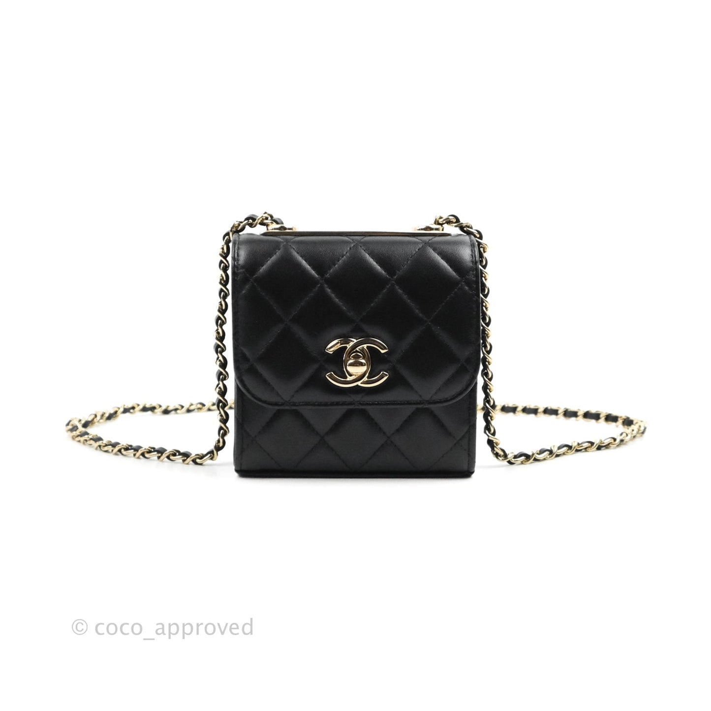 Chanel Mini Quilted Trendy CC Clutch With Chain Black Lambskin Gold Hardware