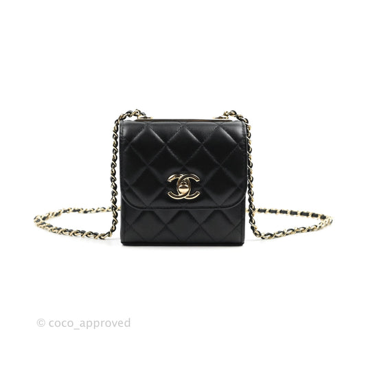 Chanel Mini Quilted Trendy CC Clutch With Chain Black Lambskin Gold Hardware
