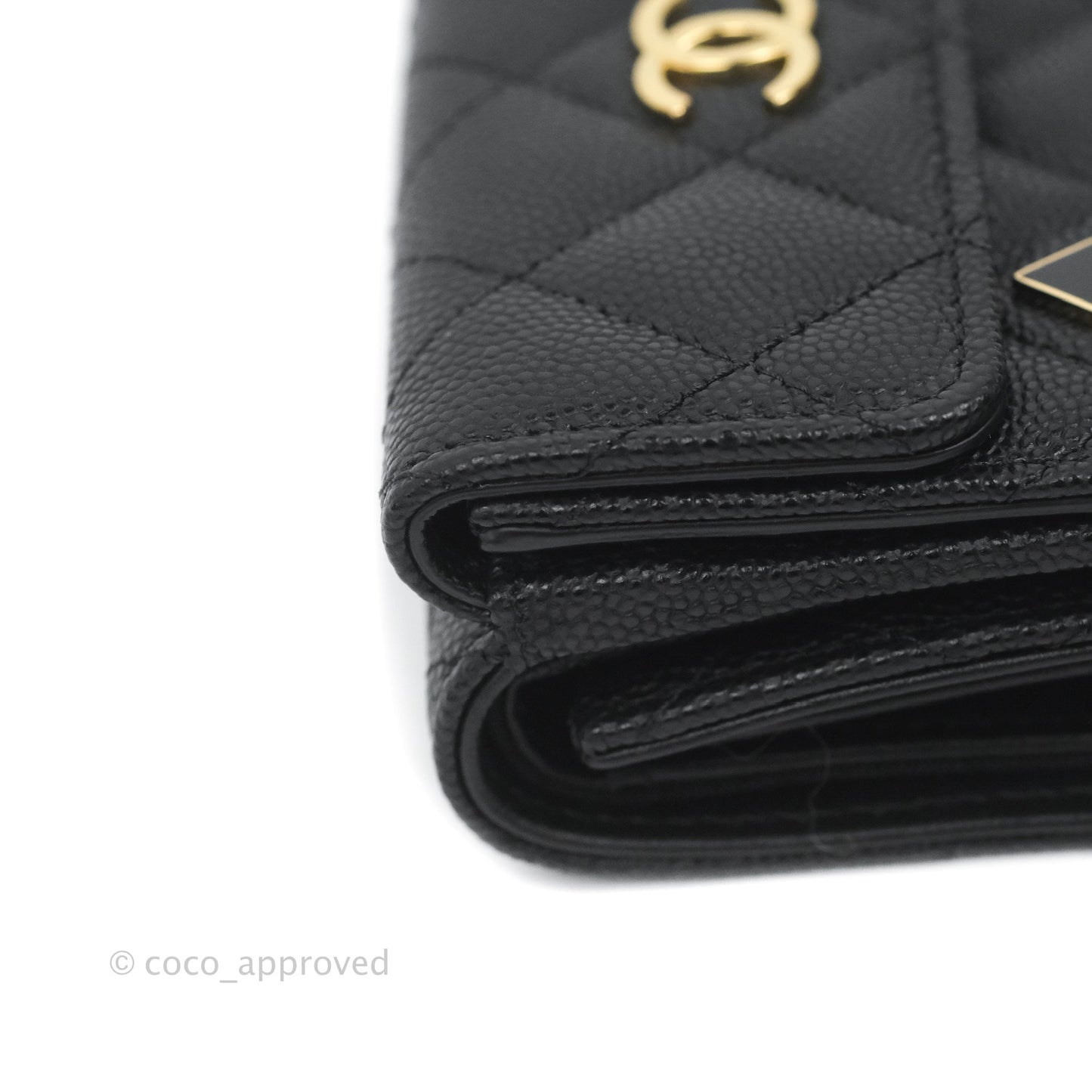 Chanel Small Flap Trifold Wallet Black Caviar Gold Hardware 23C