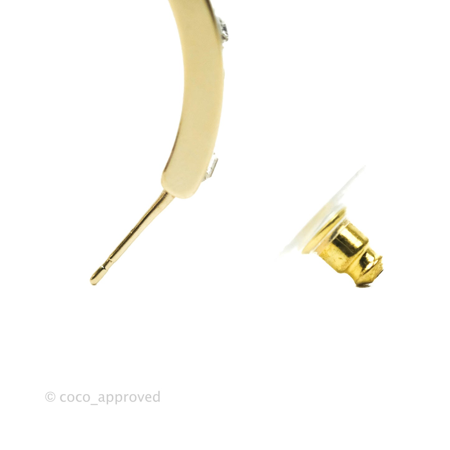 Chanel Crystal CC Engraving Hoop Earrings Gold 21B