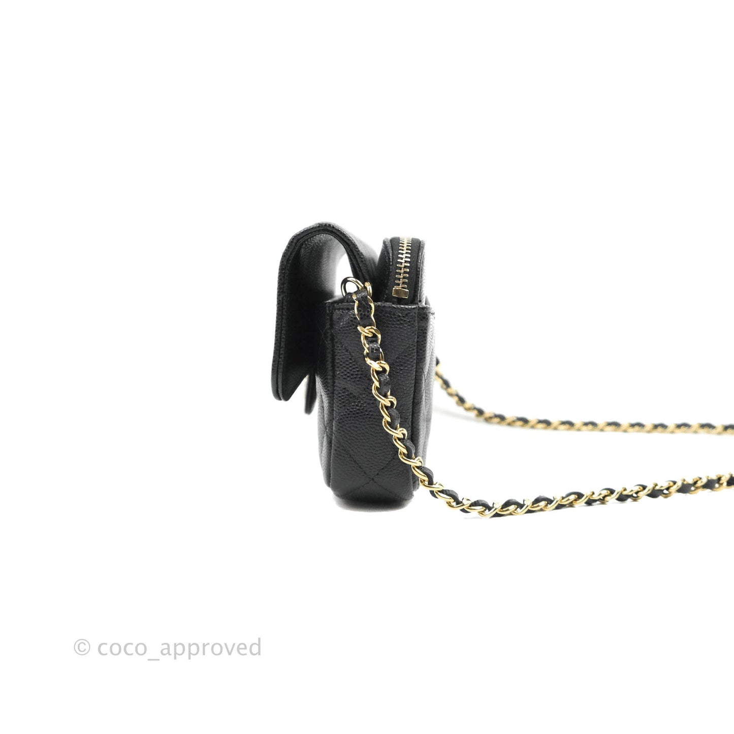 Chanel Classic Flap Phone Holder With Chain Black Caviar Gold Hardware 22A