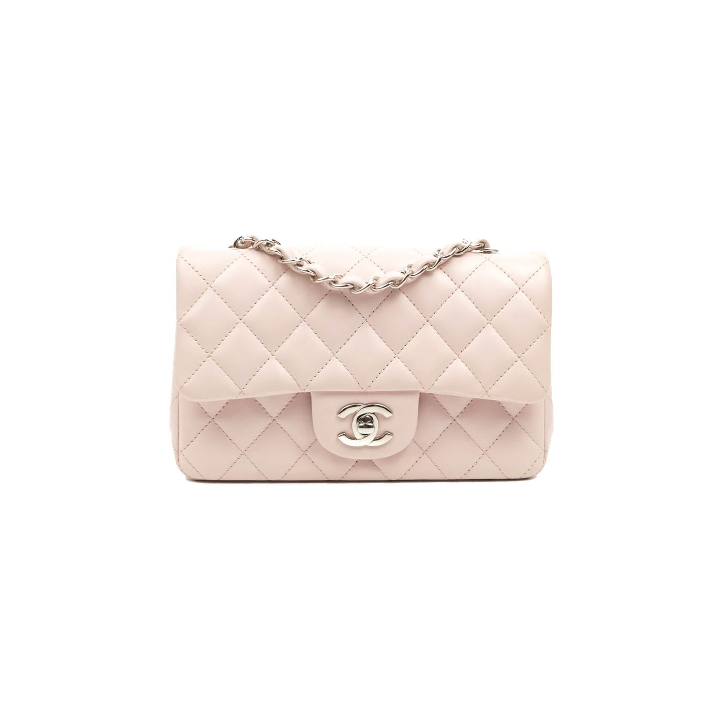 Chanel Quilted Mini Rectangular Flap Light Pink Lambskin Silver Hardware