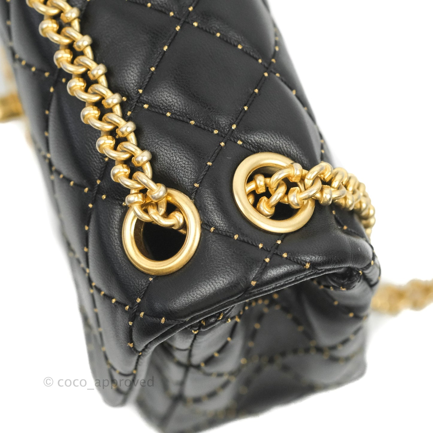 Chanel Quilted Stitched Flap Bag Lambskin Black Aged Gold Hardware 15A