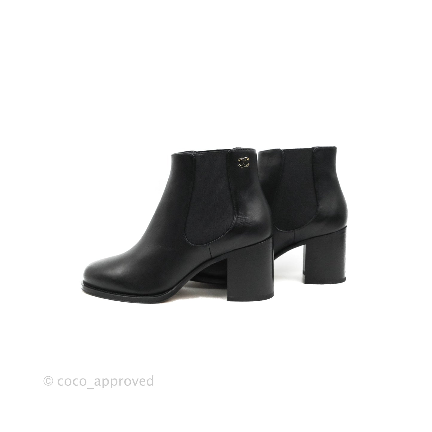 Chanel CC Ankle Boots Black Leather Size 37.5
