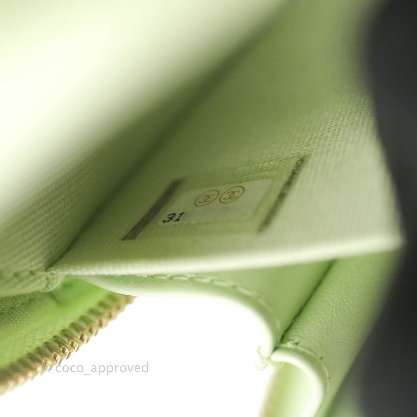 Chanel Mini Round Vanity Bag Handle With Care Light Green Caviar 22C