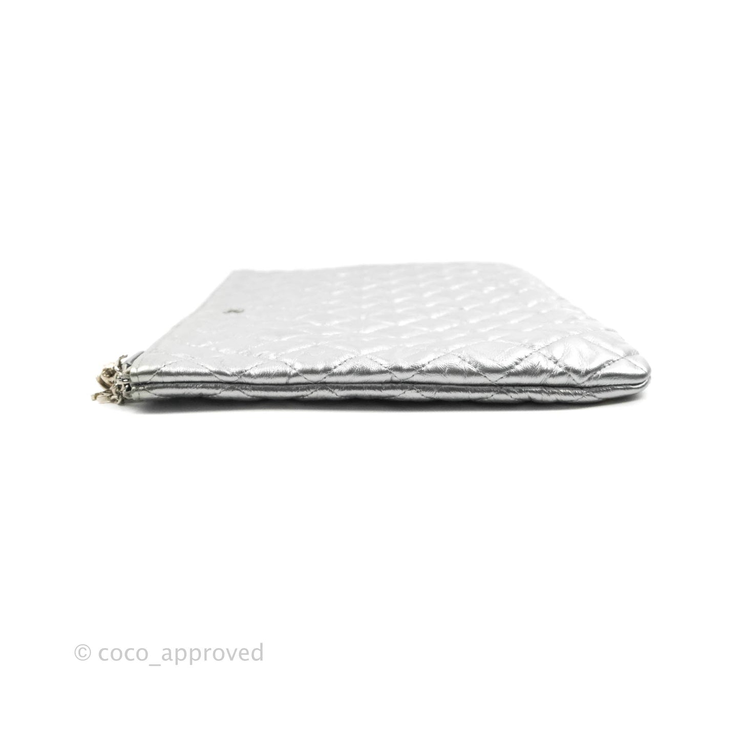 Chanel Caviar Quilted Large Cosmetic Case Metallic Silver  With Charms