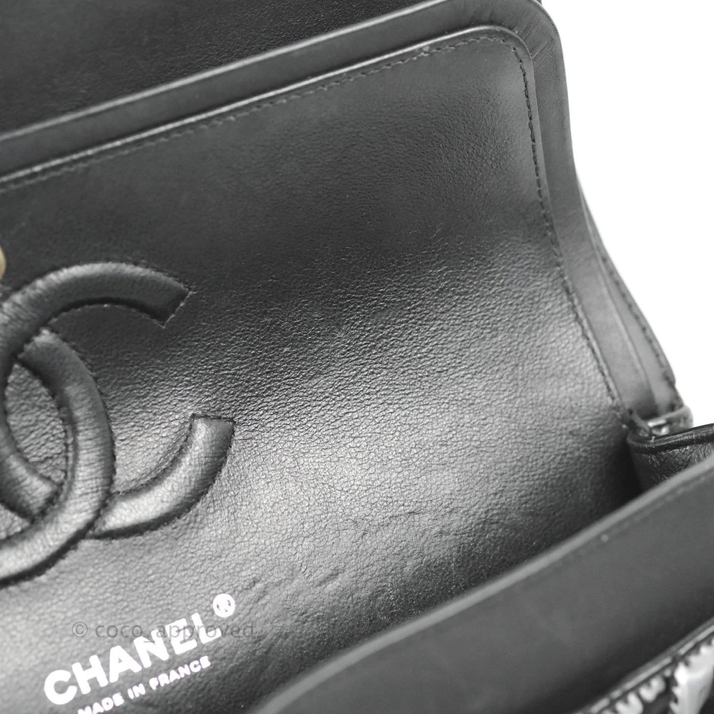 Chanel Classic M/L Medium Chevron Double Flap Black Patent Silver Hardware