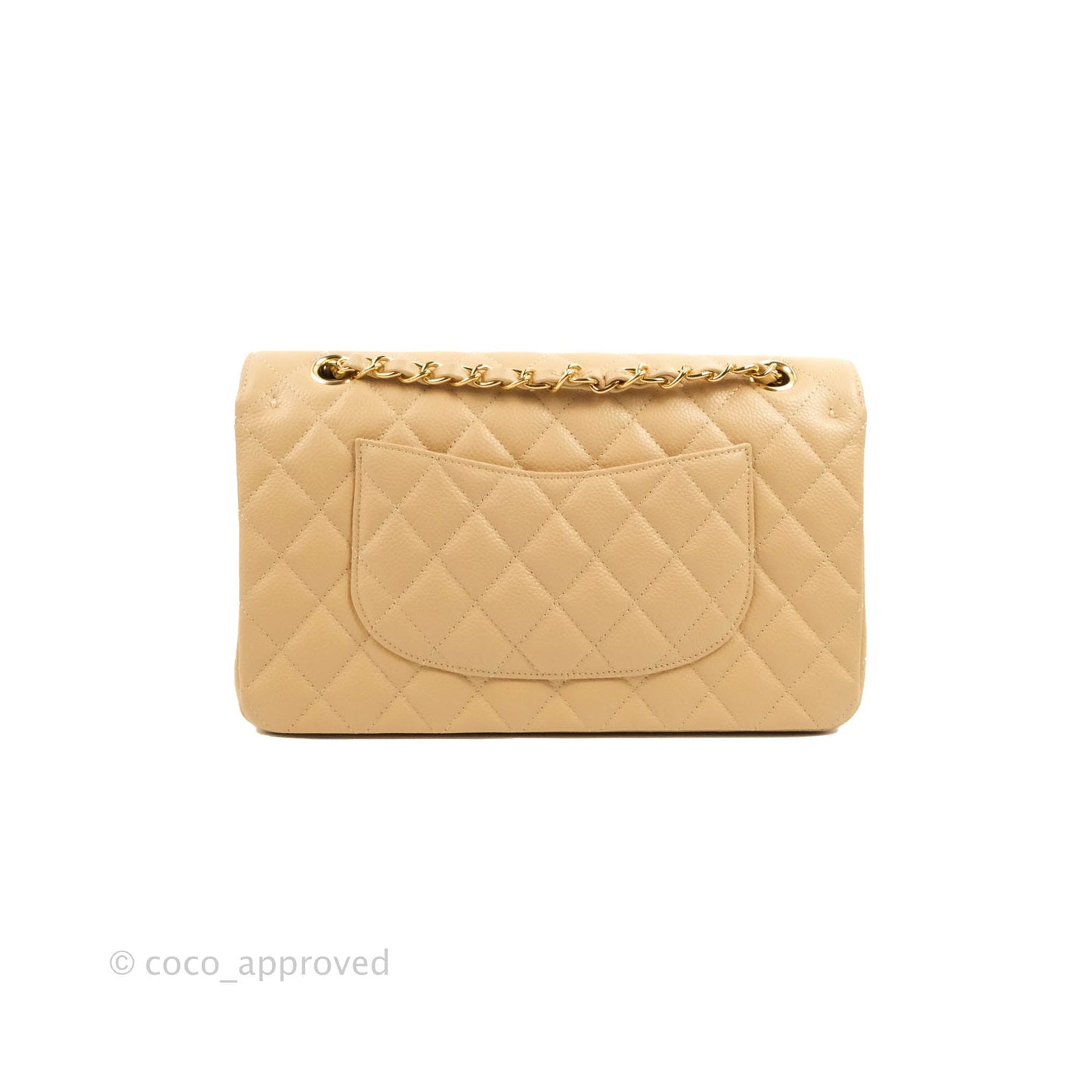 Chanel Classic M/L Medium Flap Quilted Beige Caviar Gold Hardware