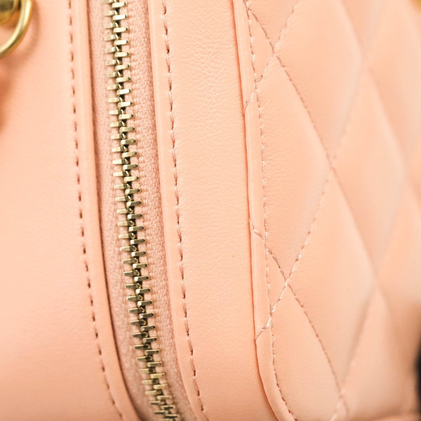 Chanel Mini Pearl Crush Quilted Camera Case Beige Pink Lambskin Aged Gold Hardware