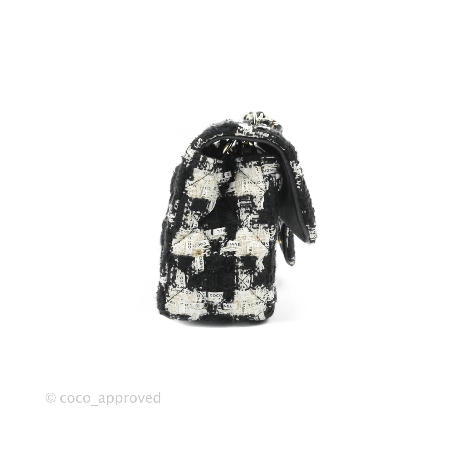 Chanel Quilted Mini Rectangular Flap Tweed Houndstooth Black & White Gold Hardware