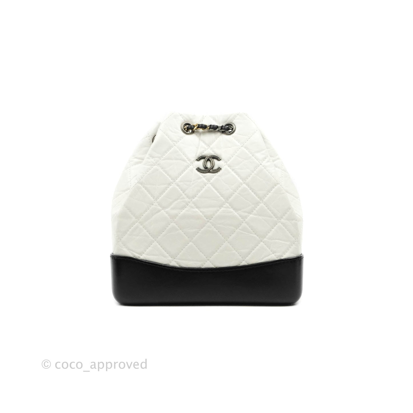 Chanel Small Gabrielle Backpack White Black Aged Calfskin