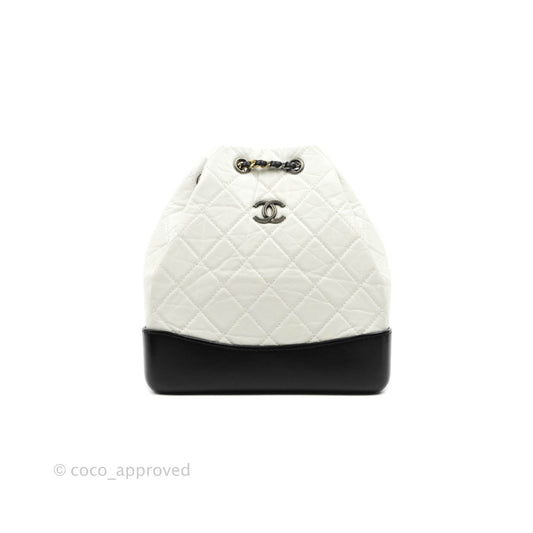 Chanel Small Gabrielle Backpack White Black Aged Calfskin