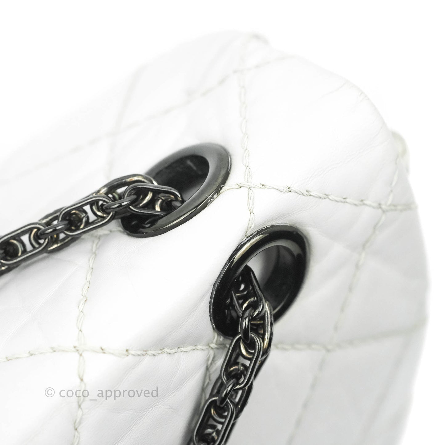 Chanel Quilted Reissue 226 Flap White Aged Calfskin Gun Metal Hardware